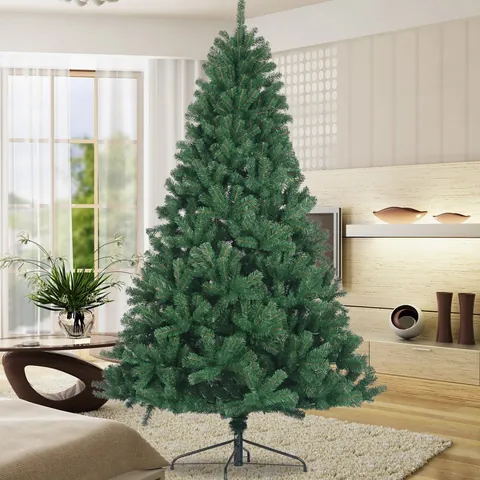 Dense Green Artificial Christmas Tree With Stable Metal Stand Flame Retardant Material Festive Decoration Home Office