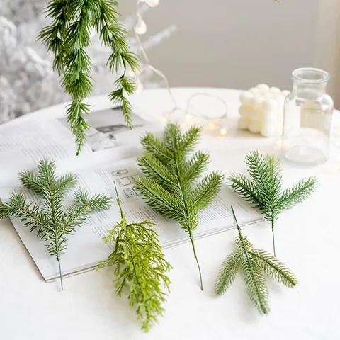 Artificial Pine Needles Branches PE Plastic Realistic Green Picks For Christmas Tree Wreath DIY Craft Home Decor