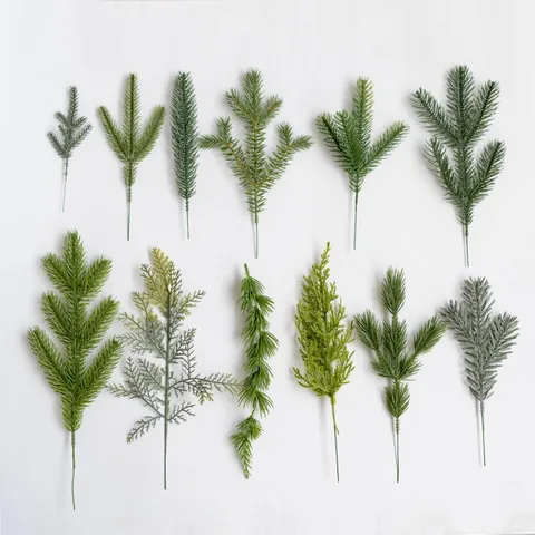 Artificial Pine Needles Branches PE Plastic Realistic Green Picks For Christmas Tree Wreath DIY Craft Home Decor