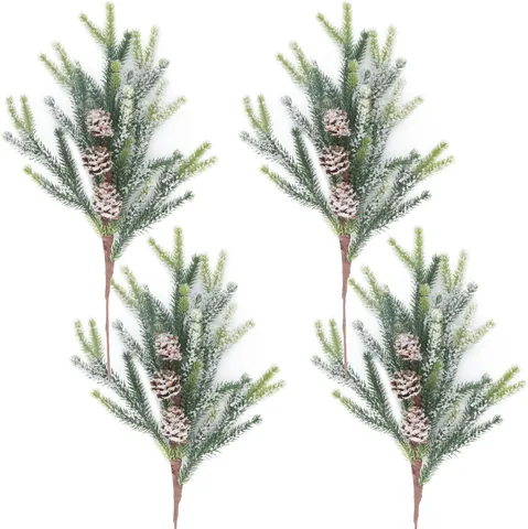 Artificial Christmas Pine Branches With Snow Flocked Pine Cones For DIY Wreath Garland Tree Decoration Winter Holiday Home Decor