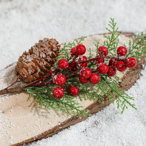 Artificial Christmas Berry Branches Frosted Pine Cones Picks For Tree Wreath DIY Festive Home Decor Ornaments