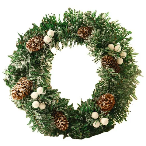 Artificial Christmas Wreath With Natural Pinecones And White Berries Snow Flocked Pine Needle For Front Door Wall Hanging Decor