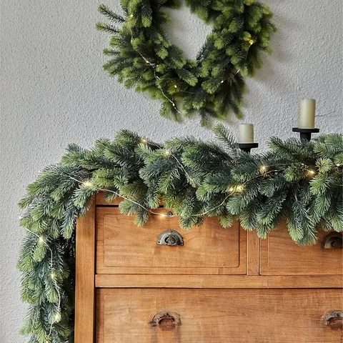 Guirlanda Navideña Artificial de Agujas de Pino Con Tira de Luces LED Blanco Cálido PE Pegamento Suave Hoja de Cedro Vid de Simulación Decoración de Chimenea Puerta
