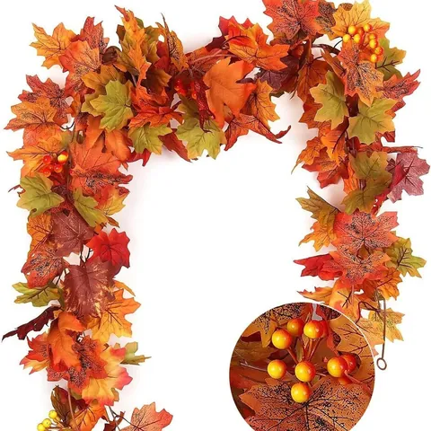 Ghirlanda Di Foglie Di Acero Artificiali Raso Vite Autunno Luce Led Calda Bacche Halloween Ringraziamento Arredamento Casa