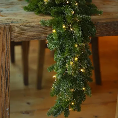 Guirlanda de Navidad Artificial de PE Con Luces LED Agujas de Pino Hojas de Ciprés Decoración DIY para Chimenea Mesa Hogar