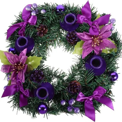 Portavelas De Guirnalda De Adviento De Navidad Con Poinsettia Piñas Lazos De Satén Para Centro De Mesa Hogar
