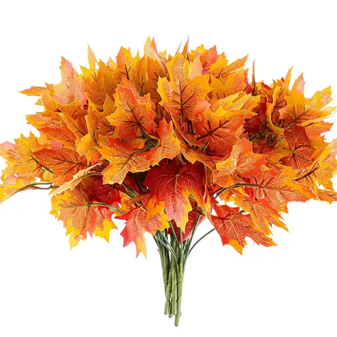 Artificial Maple Leaf Bundle Autumn Satin Leaves For Thanksgiving Fall Decor Kitchen Home Table Decoration