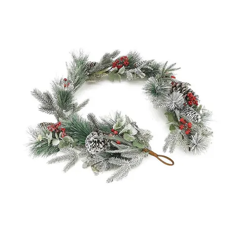 PE Weihnachtsgirlande Künstliche Kiefernnadeln Mit Schneeeffekt Und Kiefernzapfen Rote Beeren Für Festliche Kamin Treppen Deko