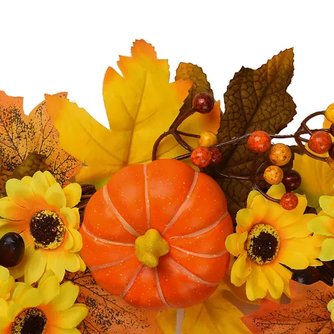 Autumn Harvest Wreath Artificial Sunflower Pumpkin Maple Leaf Berry Pine Cone For Front Door Thanksgiving Halloween Wall Decor