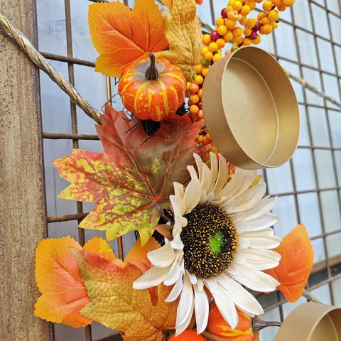 Thanksgiving Candle Holder Centerpiece With Metal Trays Sunflower Maple Leaf Pumpkin Harvest Festival Tabletop Decoration