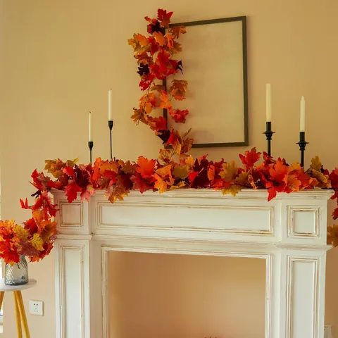Artificial Maple Leaf Garland Autumn Fall Hanging Vine For Thanksgiving Halloween Party Home Wall Decor Satin Cloth Foliage