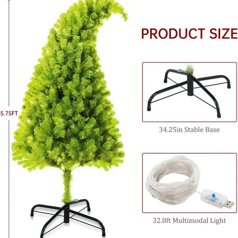 Albero di Natale Verde Con Punta Incurvata Albero di Pino Artificiale Flessibile Pre-Illuminato Con Luci LED Colorate Alimentazione USB Base in Metallo Per Decorazioni Natalizie