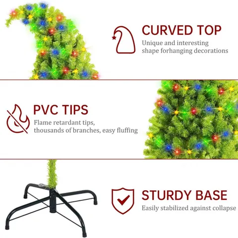 Albero di Natale Verde Con Punta Incurvata Albero di Pino Artificiale Flessibile Pre-Illuminato Con Luci LED Colorate Alimentazione USB Base in Metallo Per Decorazioni Natalizie