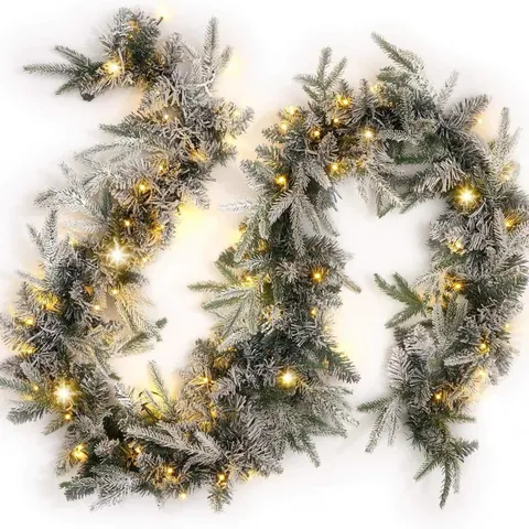 Ghirlanda di Natale Innevata Con Luci LED Bianco Caldo PE PVC Misto Innevata Per Camino Decorazione Festiva