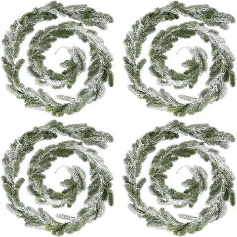 Lussuosa Ghirlanda di Natale Floccata Vite di Pino Verde Artificiale Con Effetto Neve Bianca per Camino Scale Casa Decor