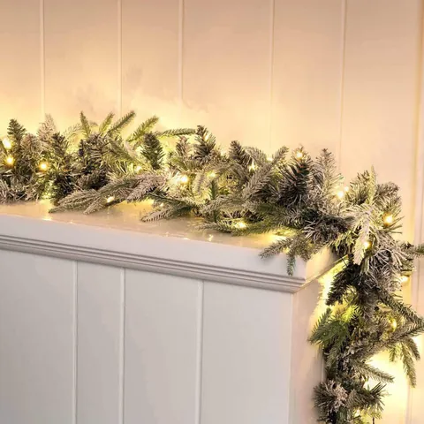 Ghirlanda di Natale Innevata Con Luci LED Bianco Caldo PE PVC Misto Innevata Per Camino Decorazione Festiva