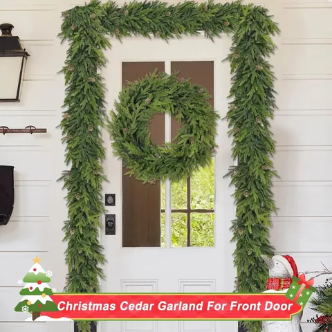 Artificial Norfolk Pine Cedar Garland With Natural Pine Cones For Christmas Table Mantel Porch Winter Holiday Home Decoration
