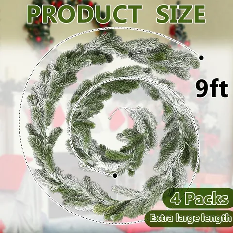 Lussuosa Ghirlanda di Natale Floccata Vite di Pino Verde Artificiale Con Effetto Neve Bianca per Camino Scale Casa Decor