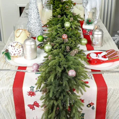 Artificial Norfolk Pine Cedar Garland With Natural Pine Cones For Christmas Table Mantel Porch Winter Holiday Home Decoration