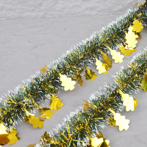 Shiny Green And Gold Tinsel Garland With Christmas Tree Clover Leaf Foil For St Patrick's Day Festival Home Party Ornament