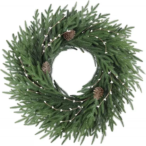 Künstlicher Norfolktanne Weihnachtskranz Mit Natürlichen Zapfen Rot Weißen Beeren Für Haustür Zuhause Feiertag Wanddekoration