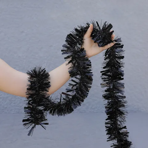 Schwarze Lametta Girlande Metallischer Glanz Bänder Für Halloween Weihnachten Party Dekoration Haus Wand Baum Ornament Zubehör
