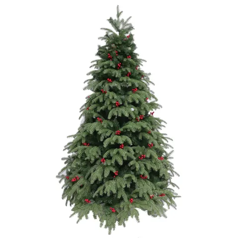 Künstlicher Weihnachtsbaum Mit Roten Beeren Dichte Grüne Kiefernnadeln Metallständer Für Zuhause Wohnzimmer Büro Feiertagsdekoration