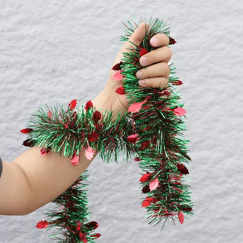 Weihnachtsgirlande Rot Grün Stechpalmenblatt Metallisch Kunststoff Banner Dekoration Für Weihnachtsbaum Party Haus Dekor