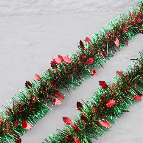 Weihnachtsgirlande Rot Grün Stechpalmenblatt Metallisch Kunststoff Banner Dekoration Für Weihnachtsbaum Party Haus Dekor