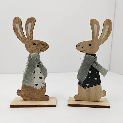 Adorno de Conejo de Pascua de Madera Hecho a Mano Nórdico Con Bufanda de Tela Figurita Artesanal Decorativa Para Decoración de Mesa