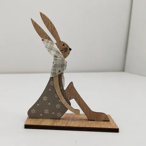 Adorno de Conejo de Pascua de Madera Hecho a Mano Nórdico Con Bufanda de Tela Figurita Artesanal Decorativa Para Decoración de Mesa