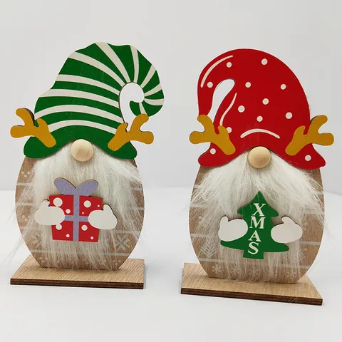 Christmas Wooden Gnome Ornament Reindeer Antlers Dwarf Tabletop Decoration XMAS Tree Gift Box Desktop Holiday Party Decor