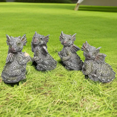 Resin Garden Dragon Statue Cute Little Dinosaur Ornament For Outdoor Patio Yard Lawn Decoration Cartoon Animal Figurine