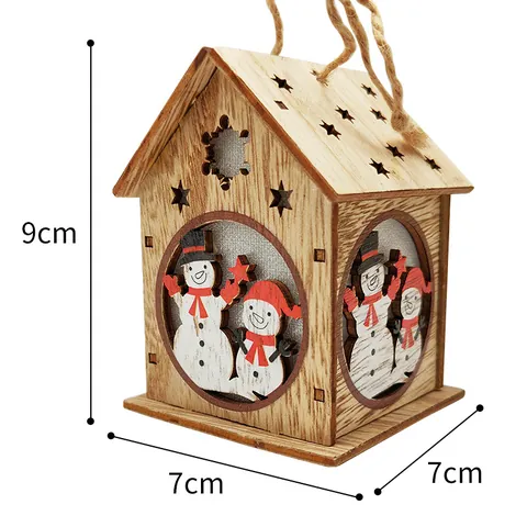 Luminous Wooden Christmas House Ornaments LED Light Up Hanging Decoration For Xmas Tree Home Party Decor Santa Elk Snowman Paulownia Wood Craft