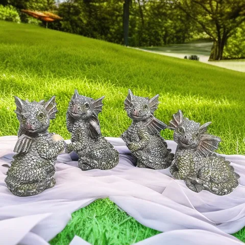 Resin Garden Dragon Statue Cute Little Dinosaur Ornament For Outdoor Patio Yard Lawn Decoration Cartoon Animal Figurine