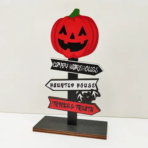 Décoration de Table en Bois Halloween Citrouille Fantôme Chauve-souris Lettre Panneau de Signalisation pour Maison Fête Cadeau Enfant