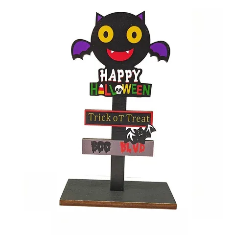 Décoration de Table en Bois Halloween Citrouille Fantôme Chauve-souris Lettre Panneau de Signalisation pour Maison Fête Cadeau Enfant