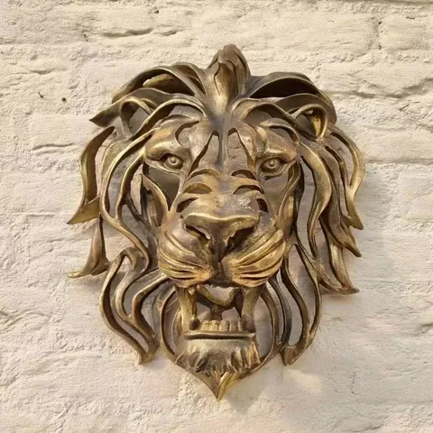 Vintage Resin Lion Head Wall Mounted Sculpture Antique Bronze Gold Hollow Out Lion Statue Art Decor For Home Office Wall Hanging Ornament