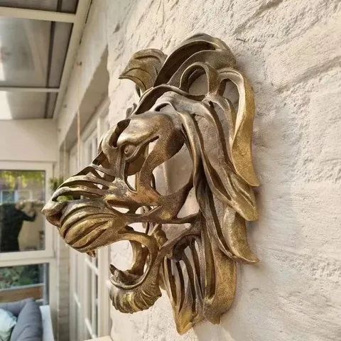 Vintage Resin Lion Head Wall Mounted Sculpture Antique Bronze Gold Hollow Out Lion Statue Art Decor For Home Office Wall Hanging Ornament