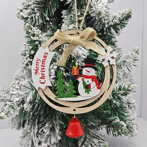 Addobbo Natalizio in Legno Campana Traforata Babbo Natale Pupazzo di Neve Renna Pendente Albero di Natale Rustico Festa