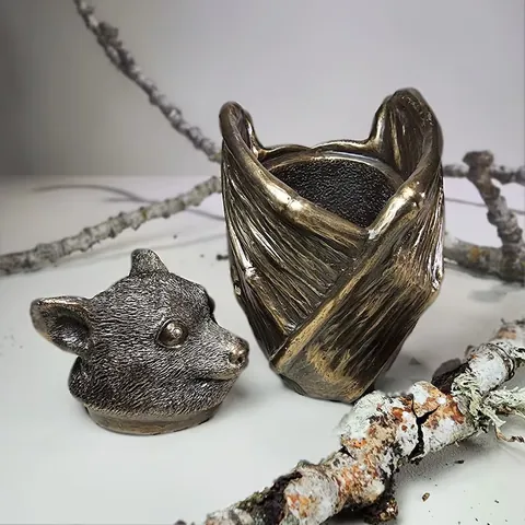 Gotisch Fledermaus Schmuckkästchen Harz Fledermaus Skulptur Schmuck Lagerung Halloween Heimdekor Antik Bronze Mystische Dekoration