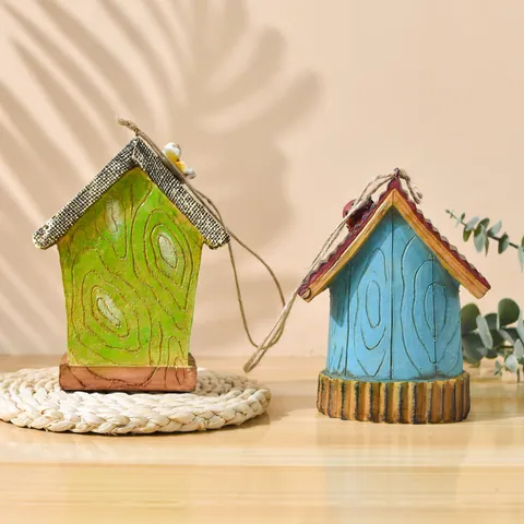 Resin Birdhouse Garden Yard Decoration Hanging Bird Nest With Floral Butterfly Patterns Handmade Outdoor Home Ornament