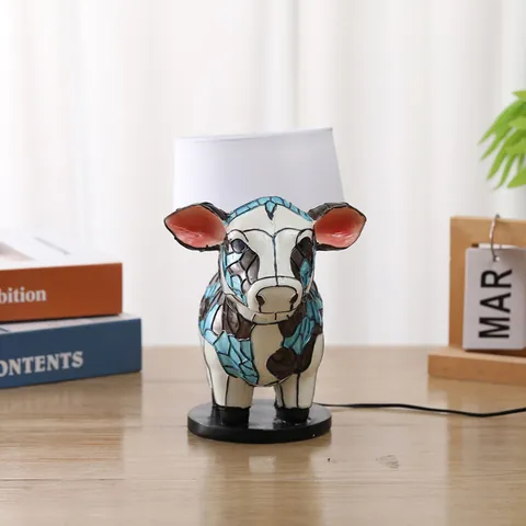 Creative Cow Statue Table Lamp Mosaic Resin Animal Shape LED Night Light With USB Plug For Bedroom Home Decor Gift