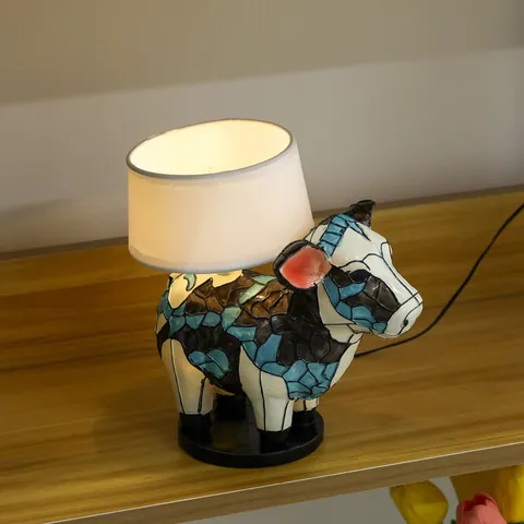 Creative Cow Statue Table Lamp Mosaic Resin Animal Shape LED Night Light With USB Plug For Bedroom Home Decor Gift