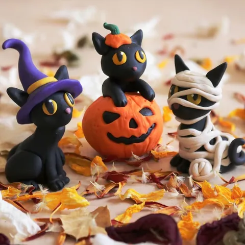 Halloween Schwarze Katze Harz Ornament Hexenhut Kürbis Mumie Figur Für Festliche Desktop Heim Party Dekoration Geschenk