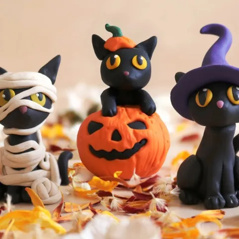 Halloween Schwarze Katze Harz Ornament Hexenhut Kürbis Mumie Figur Für Festliche Desktop Heim Party Dekoration Geschenk