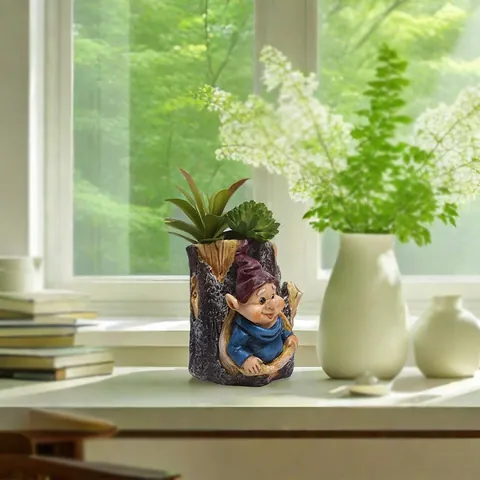 Resin Tree Stump Gnome Succulent Planter Creative Wizard Elf Flower Pot Garden Desktop Home Decoration Statue Ornament
