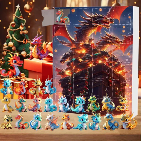 Calendario de Adviento de Navidad Tema Dragón Caja de Cuenta Regresiva Colgantes de Acrílico de Dragón Regalo de Decoración
