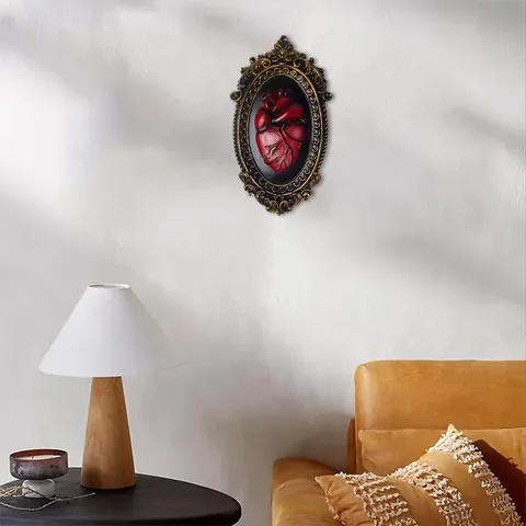 Gothic Anatomical Heart Resin Wall Decor Antique Gold Floral Frame Red Heart Statue Sculpture Ornament For Home Office Art