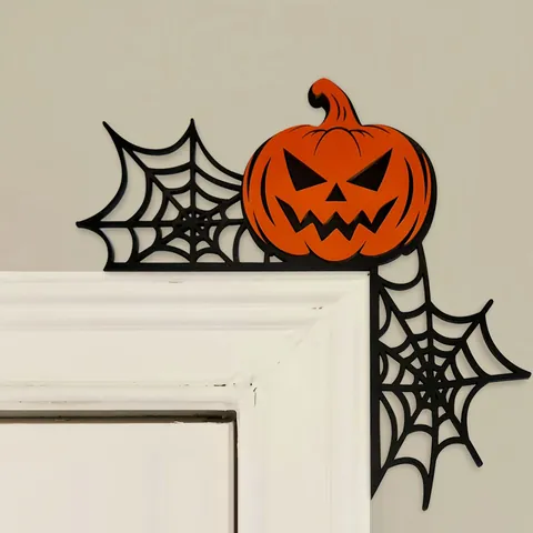 Halloween Wooden Door Frame Corner Decoration Witch Ghost Bat Pumpkin Spider Web Silhouette Corner Sign For Home Decor